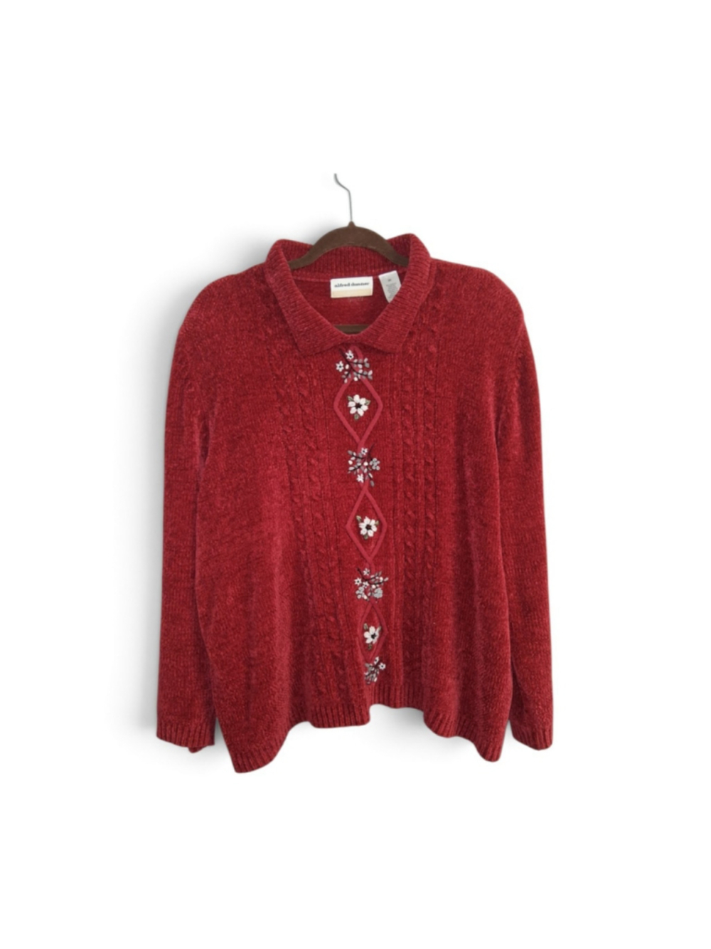 Women's Alfred Dunner Red Floral Embellished Crew Neck Sweater Size 2X